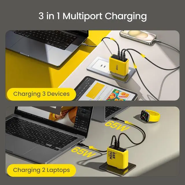 Alt view image 3 of 5 - AOHI Youth 140W GaN+ Charger 100W Laptop Fast Charger +140W USB C to USB C Cable with Display,Nylon 4ft