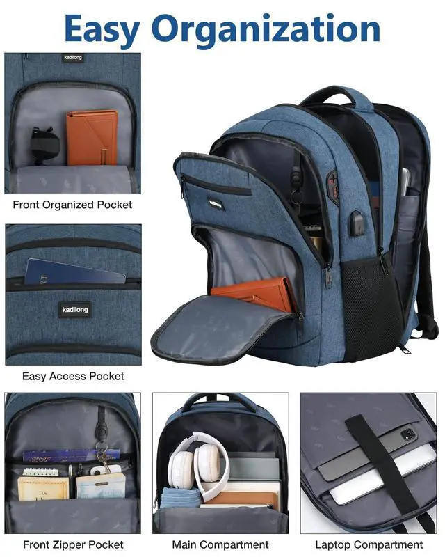 Alt view image 3 of 5 - kadilong Laptop Backpack for Men,School Bookbag for Teens Boys with USB Port for College Business