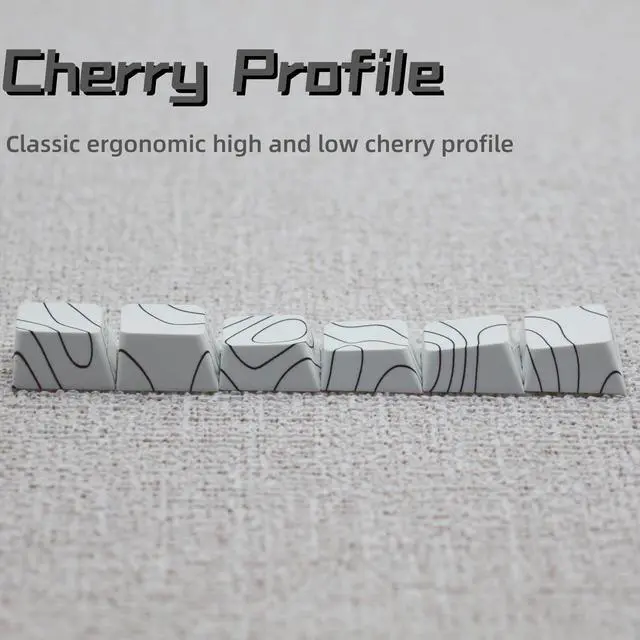 Alt view image 2 of 5 - Cmokifuly PBT Custom Keycaps,Lines Theme Topographic Cherry Profile Keycap,131 Keys Dye-sub Side-Printed Keycaps for Mechanical Keyboard (White)
