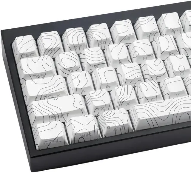 Main image of Cmokifuly PBT Custom Keycaps,Lines Theme Topographic Cherry Profile Keycap,131 Keys Dye-sub Side-Printed Keycaps for Mechanical Keyboard (White)