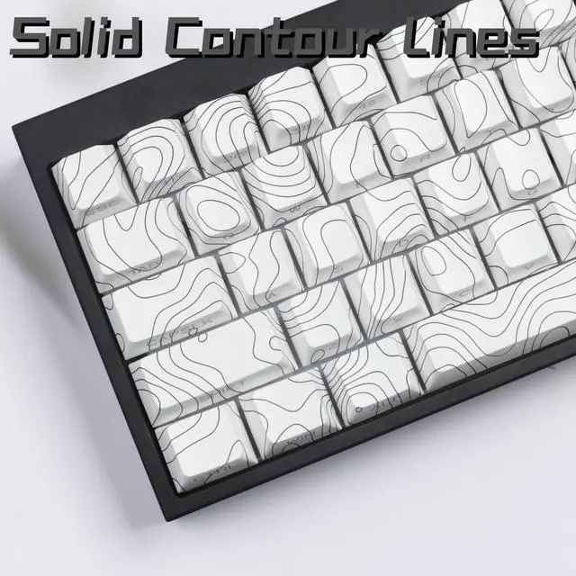 Alt view image 4 of 5 - Cmokifuly PBT Custom Keycaps,Lines Theme Topographic Cherry Profile Keycap,131 Keys Dye-sub Side-Printed Keycaps for Mechanical Keyboard (White)