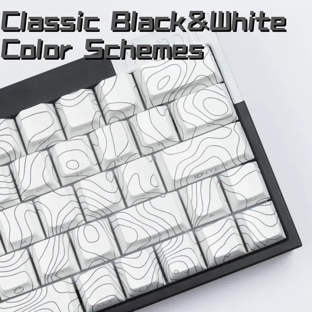Alt view image 5 of 5 - Cmokifuly PBT Custom Keycaps,Lines Theme Topographic Cherry Profile Keycap,131 Keys Dye-sub Side-Printed Keycaps for Mechanical Keyboard (White)