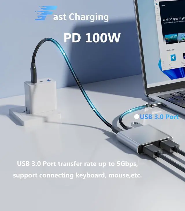 Alt view image 5 of 5 - SWITCHFLUX USB C to Dual HDMI Adapter |4K60Hz HDMI Splitter Extended Display for Dual Monitors,100W PD,USB 3.0 Port Converter Compatible with Laptop,Tablet,Graphics Card
