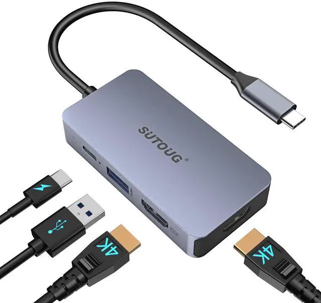 Main image of USB C Hub, SUTOUG Docking Station, 4-in-1 USB C Adapter with Dual 4K HDMI Ports, 100W Power Delivery Port, USB A 3.0 5Gbps Data Port Compatible with MacBook Pro/Air, Chromebook, More Type C Devices