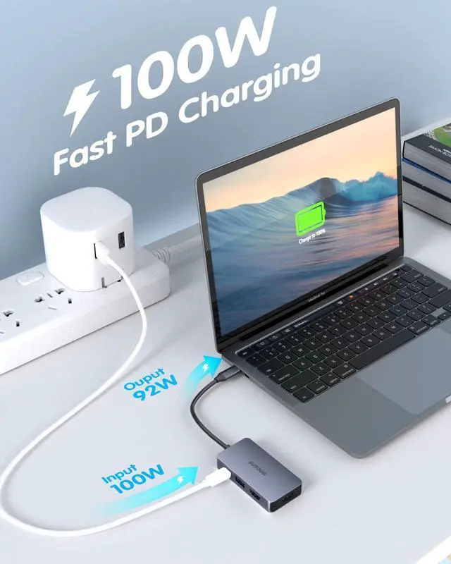 Alt view image 5 of 5 - USB C Hub, SUTOUG Docking Station, 4-in-1 USB C Adapter with Dual 4K HDMI Ports, 100W Power Delivery Port, USB A 3.0 5Gbps Data Port Compatible with MacBook Pro/Air, Chromebook, More Type C Devices