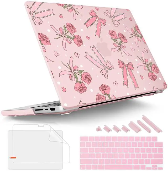 Main image of Tuiklol for MacBook Pro 14 Inch Case 2025-2021 Release M5 A3434 /M4 A3112 A3401 A3185/M3 A2918 A2992/M2 A2779/M1 A2442 Pro/Max,Hard Shell Case with Screen Protector for Touch ID,Bow & Rose-Pink