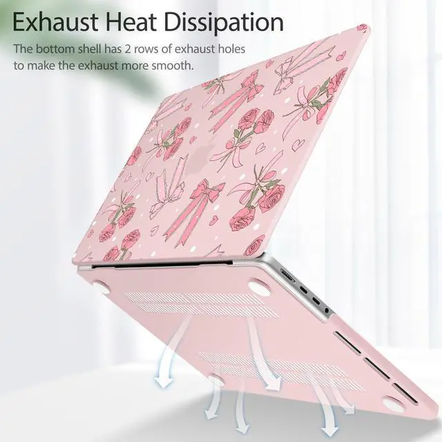 Alt view image 3 of 5 - Tuiklol for MacBook Pro 14 Inch Case 2025-2021 Release M5 A3434 /M4 A3112 A3401 A3185/M3 A2918 A2992/M2 A2779/M1 A2442 Pro/Max,Hard Shell Case with Screen Protector for Touch ID,Bow & Rose-Pink