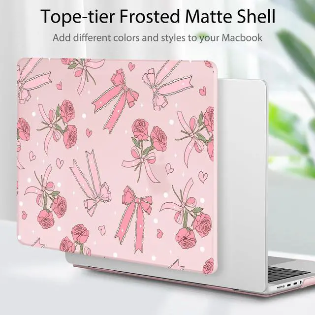 Alt view image 4 of 5 - Tuiklol for MacBook Pro 14 Inch Case 2025-2021 Release M5 A3434 /M4 A3112 A3401 A3185/M3 A2918 A2992/M2 A2779/M1 A2442 Pro/Max,Hard Shell Case with Screen Protector for Touch ID,Bow & Rose-Pink