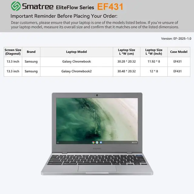 Alt view image 2 of 5 - Smatree EliteFlow Laptop Sleeve Case for 13.3 inch Samsung Galaxy Chromebook2, Slim Protective Laptop Case with Accessory Pocket and Handle, Patented Super-Corner Shock Protection (EF431)