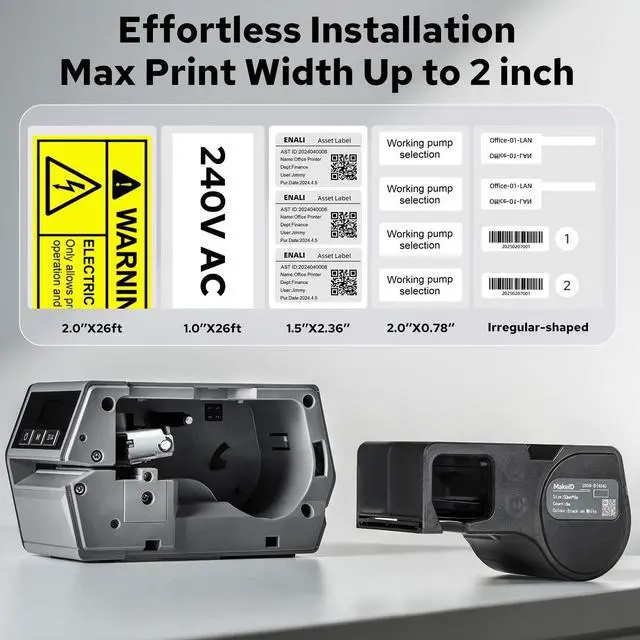 Alt view image 3 of 5 - Makeid D50 Industrial Label Printer, Desktop Label Maker 2" Print Head, Mobile APP & PC Editor Compatible, 2600mAh Li-ion Battery, Come with 1.97" W x 26.24ft L Label Heavy-Duty Labeler for Job Sites