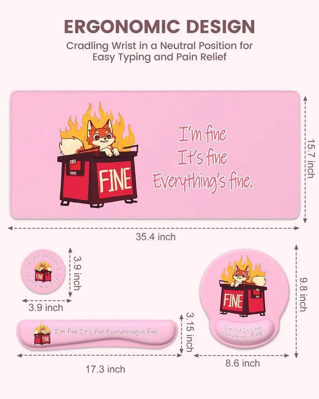 Alt view image 2 of 5 - HAOCOO Ergonomic Mouse Pad with Wrist Support, 4-in-1 Cute Desk Mat with Non-Slip Base, Pink Laptop Pad, Keyboard Wrist Rest, Cute Coaster, Easy Typing Pain Relief Mousepad for Office, Home, School