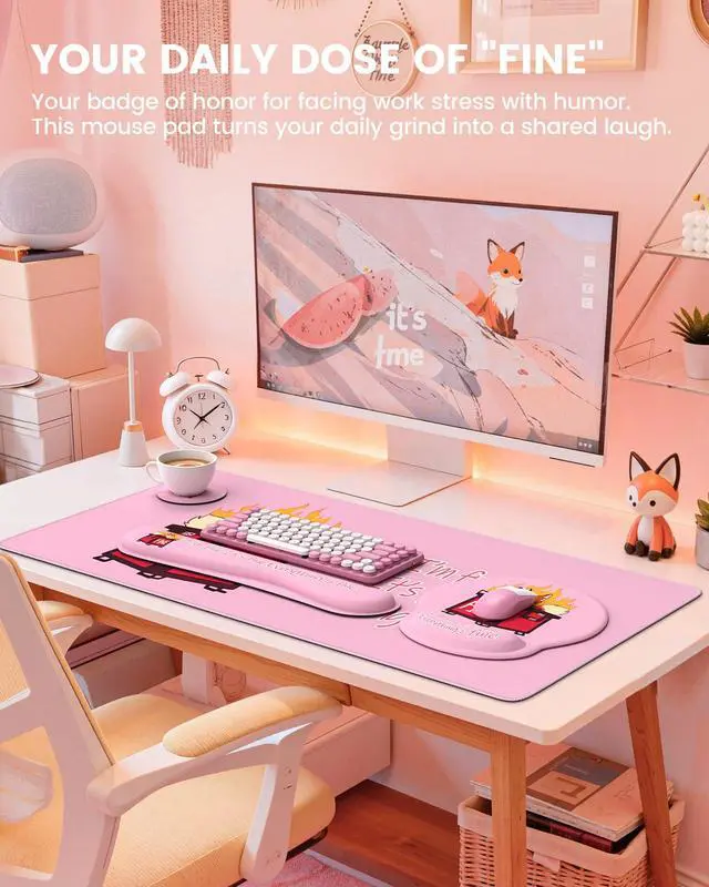 Alt view image 3 of 5 - HAOCOO Ergonomic Mouse Pad with Wrist Support, 4-in-1 Cute Desk Mat with Non-Slip Base, Pink Laptop Pad, Keyboard Wrist Rest, Cute Coaster, Easy Typing Pain Relief Mousepad for Office, Home, School