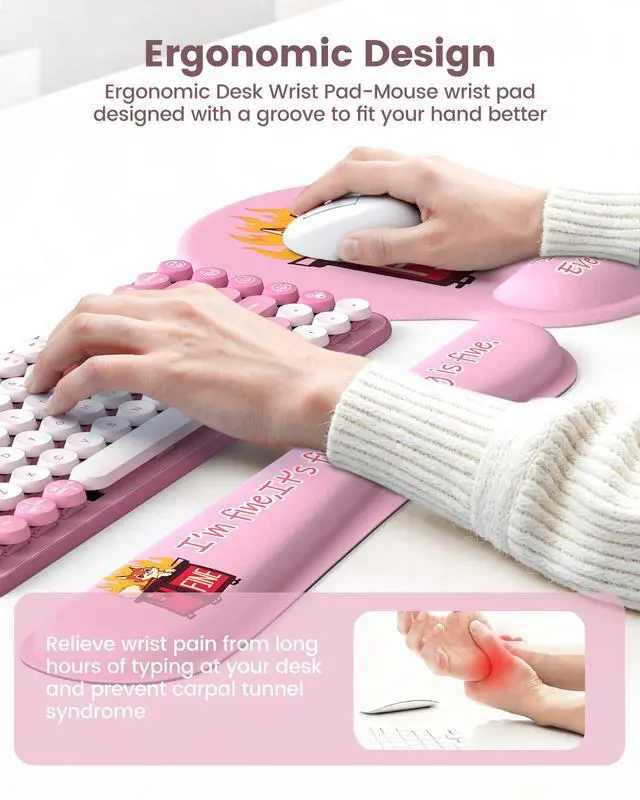 Alt view image 4 of 5 - HAOCOO Ergonomic Mouse Pad with Wrist Support, 4-in-1 Cute Desk Mat with Non-Slip Base, Pink Laptop Pad, Keyboard Wrist Rest, Cute Coaster, Easy Typing Pain Relief Mousepad for Office, Home, School