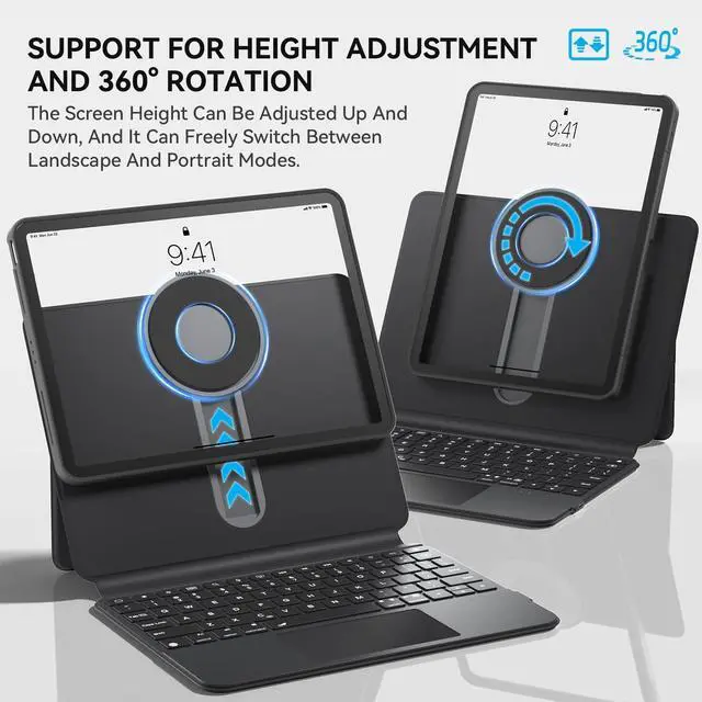 Alt view image 4 of 5 - Uminy Keyboard Case for 2024 iPad Pro 11-inch (M4), 360° Rotating Transparent Case with Wireless Keyboard, 7-Color Backlight, Multi-Touch Trackpad, with Pen Holder, Black