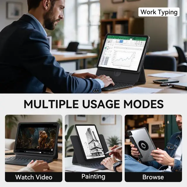 Alt view image 3 of 5 - Uminy Keyboard Case for 2024 iPad Pro 11-inch (M4), 360° Rotating Transparent Case with Wireless Keyboard, 7-Color Backlight, Multi-Touch Trackpad, with Pen Holder, Black