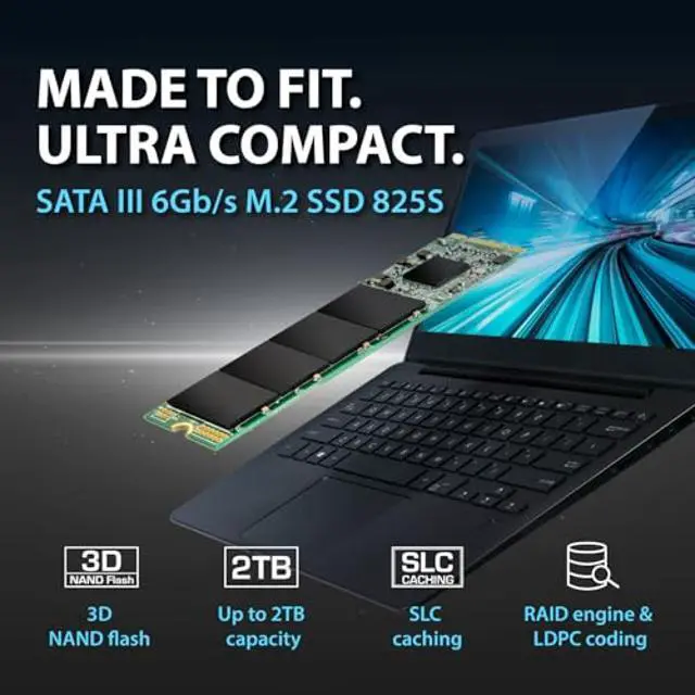 Alt view image 3 of 5 - Transcend 500GB M.2 2280 SATA III SSD, Up to 530MB/s, Compatible with Ultrabook Laptop PC Desktop, 3D TLC NAND Flash Internal Solid State Drive, LDPC Error Correction ECC, B+M Key SLC Cache - MTS825S