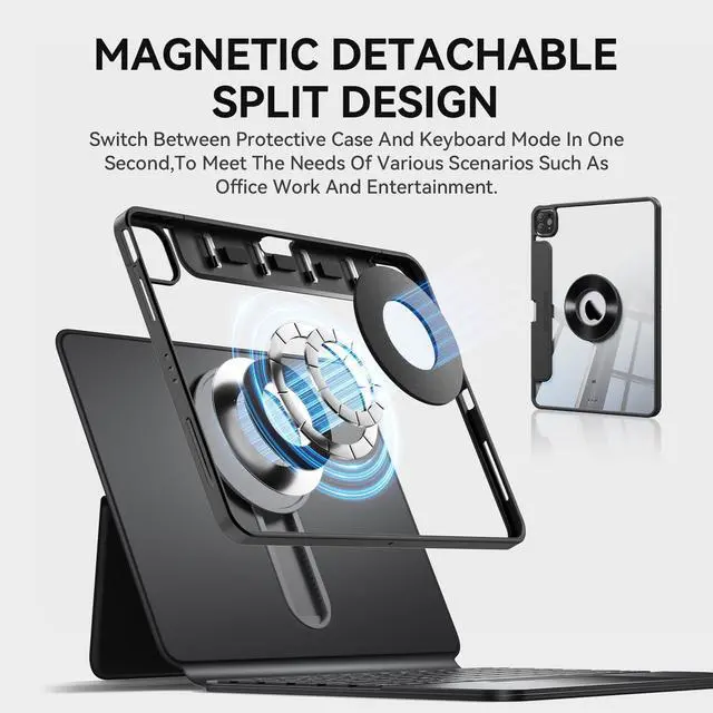 Alt view image 5 of 5 - Uminy Keyboard Case for 2024 iPad Pro 11-inch (M4), 360° Rotating Transparent Case with Wireless Keyboard, 7-Color Backlight, Multi-Touch Trackpad, with Pen Holder, Black