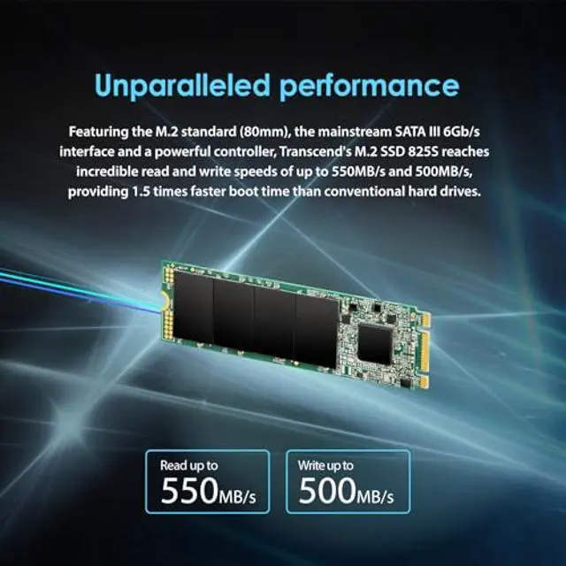 Alt view image 4 of 5 - Transcend 500GB M.2 2280 SATA III SSD, Up to 530MB/s, Compatible with Ultrabook Laptop PC Desktop, 3D TLC NAND Flash Internal Solid State Drive, LDPC Error Correction ECC, B+M Key SLC Cache - MTS825S