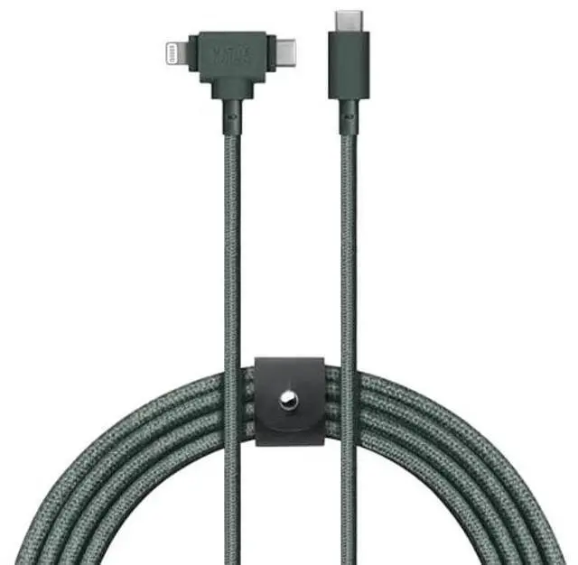 Main image of Native Union Belt Cable Duo  5ft Ultra-Strong Braided Universal Charging Cable  Made with Recycled Material  2-in-1 Multi-Device MFi Certified Connector for Lightning & Type-C devices (Slate Green)