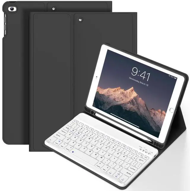 Main image of BQDIYOO Keyboard Case for iPad 6th / 5th Generation (2018 2017 Model), 9.7 inch Keyboard Case for iPad Air 2/Air with Pencil Holder, Auto Wake Sleep, Black