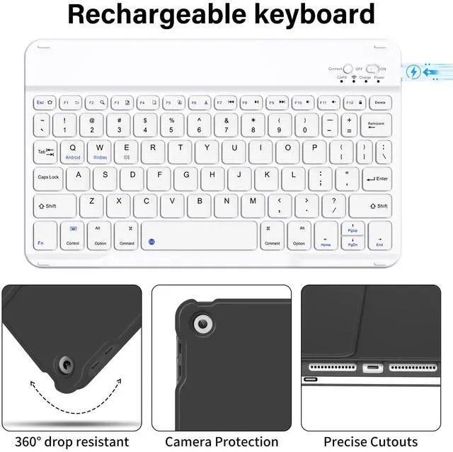 Alt view image 5 of 5 - BQDIYOO Keyboard Case for iPad 6th / 5th Generation (2018 2017 Model), 9.7 inch Keyboard Case for iPad Air 2/Air with Pencil Holder, Auto Wake Sleep, Black