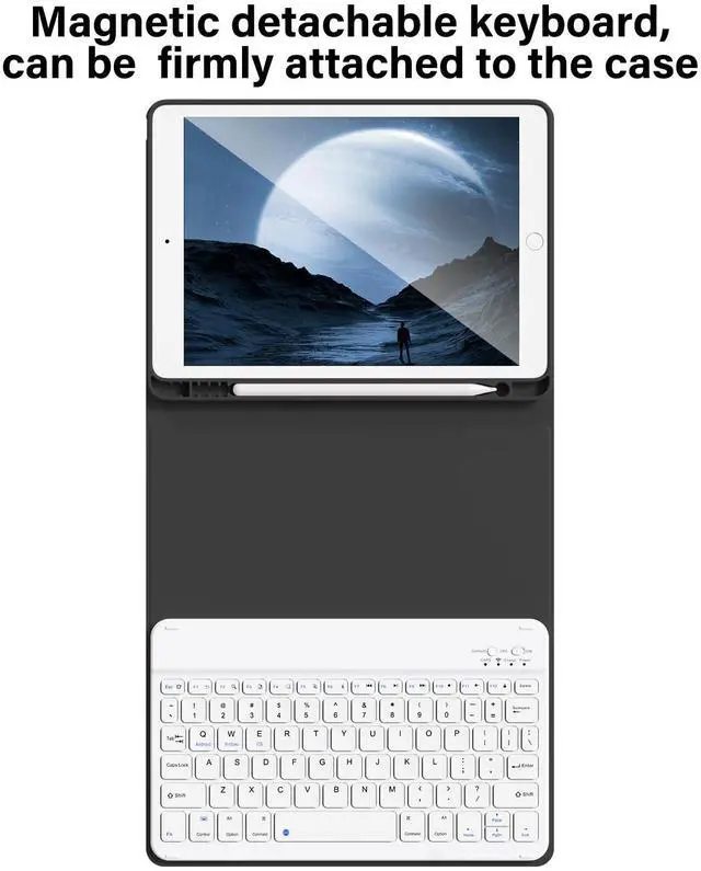 Alt view image 4 of 5 - BQDIYOO Keyboard Case for iPad 6th / 5th Generation (2018 2017 Model), 9.7 inch Keyboard Case for iPad Air 2/Air with Pencil Holder, Auto Wake Sleep, Black