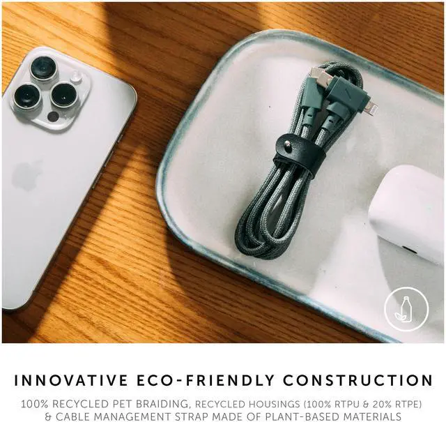 Alt view image 5 of 5 - Native Union Belt Cable Duo  5ft Ultra-Strong Braided Universal Charging Cable  Made with Recycled Material  2-in-1 Multi-Device MFi Certified Connector for Lightning & Type-C devices (Slate Green)