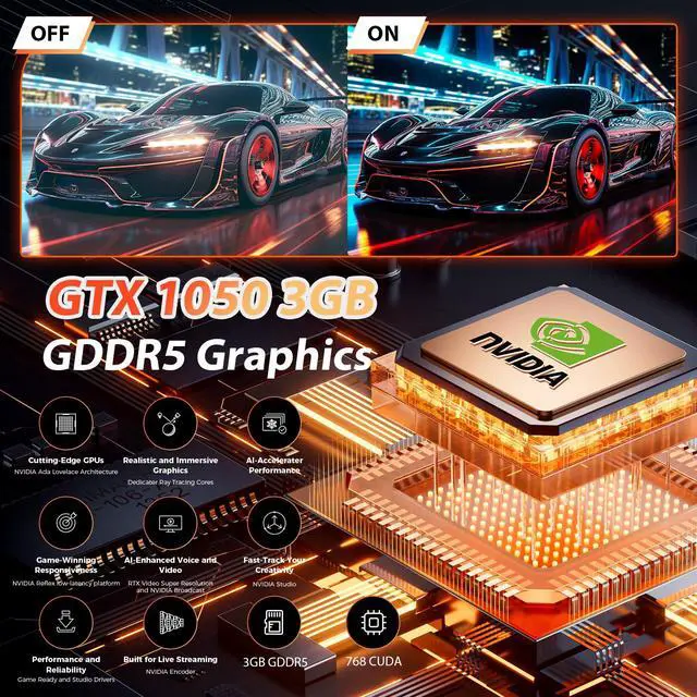 Alt view image 4 of 5 - KEEPHAPY Mini PC, Core i7 8750H(8C/16T up to 4.1GHz), GTX 1050 Graphics Mini Computer with RGB Lights, 16GB DDR4 RAM, 512 NVMe SSD, Triple Display, WiFi Ready, Win 11 Pro, Sliver