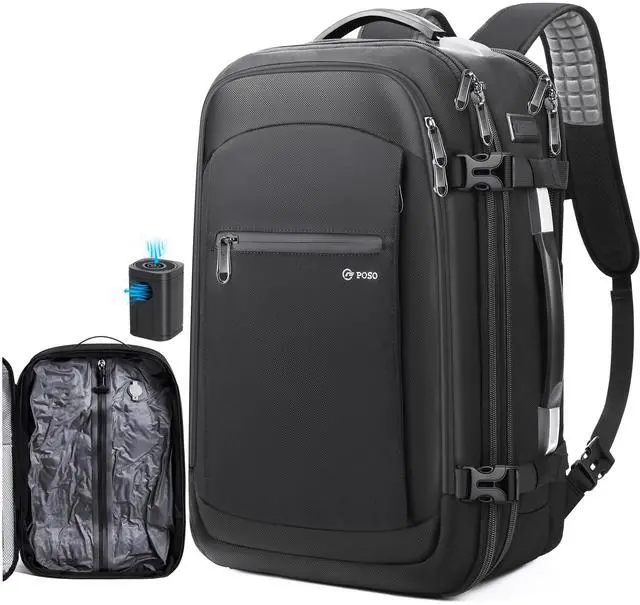 Main image of Vacuum Backpack Travel, 60L Expandable Vacuum Seal Backpack with Pump, fit 17'' Laptop Backpack, TSA Lock Carry-On Airback Travel Backpack with Detachable Compression Airbag- Black