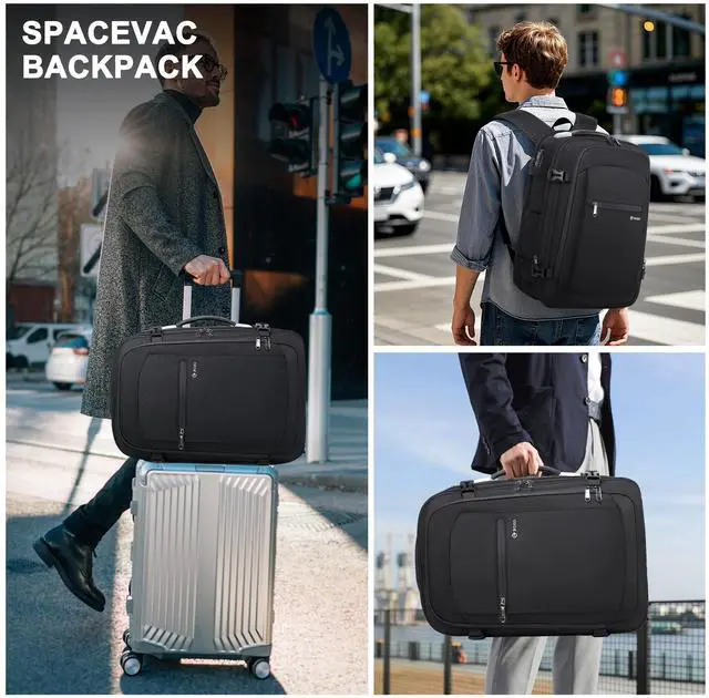 Alt view image 4 of 5 - Vacuum Backpack Travel, 60L Expandable Vacuum Seal Backpack with Pump, fit 17'' Laptop Backpack, TSA Lock Carry-On Airback Travel Backpack with Detachable Compression Airbag- Black