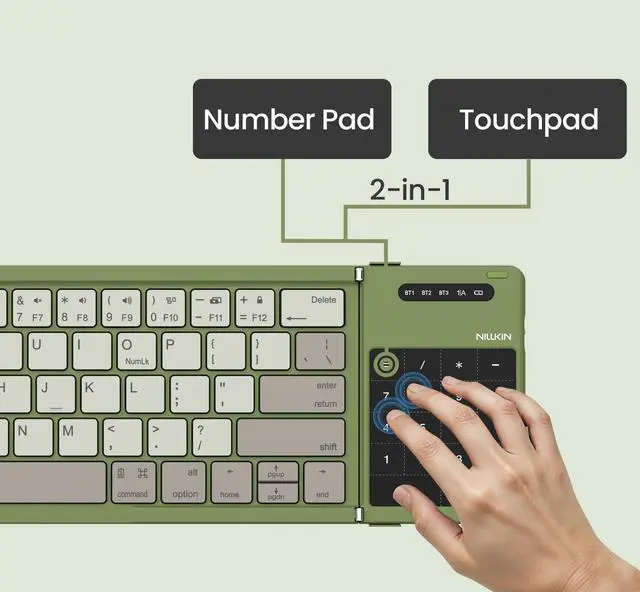 Alt view image 3 of 5 - Nillkin Pocket Foldable Wireless Keyboard with Touchpad Numerical Pad for Travel Meeting for iPad Tablets Phone Laptop PC, Full Size (Small) Magnetic Folding Keyboard (Green)