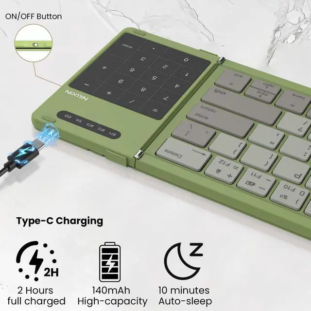 Alt view image 5 of 5 - Nillkin Pocket Foldable Wireless Keyboard with Touchpad Numerical Pad for Travel Meeting for iPad Tablets Phone Laptop PC, Full Size (Small) Magnetic Folding Keyboard (Green)