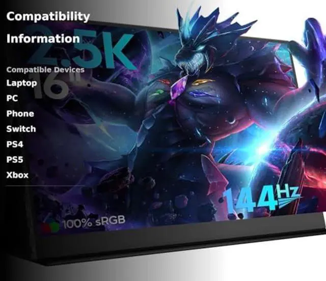 Alt view image 3 of 5 - KEEPTIME 16'' 2.5K 144Hz Portable Gaming Monitor for Laptop, 2560P×1440P IPS Screen with HDR, 1000:1 FreeSync, Ultra Slim & Eye Care,Travel Monitor External Screen for Laptop, PC, PS5, Mac, Xbox