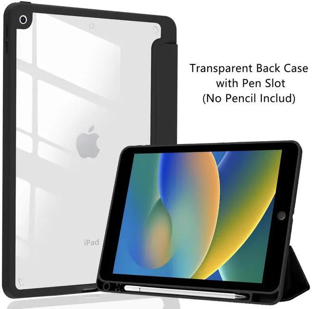 Alt view image 2 of 5 - JOYLAND Lovely Pandas Pattern Case for iPad 7th/8th/9th Generation, Clear Transparent Acrylic Hard Back Black Case with Pencil Holder Trifold Stand Tablet Cover for iPad 10.2" 2019/2020/2021