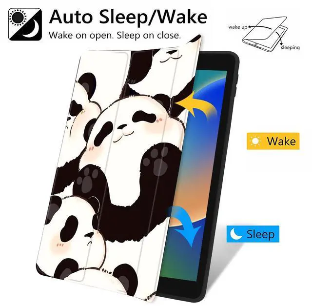 Alt view image 3 of 5 - JOYLAND Lovely Pandas Pattern Case for iPad 7th/8th/9th Generation, Clear Transparent Acrylic Hard Back Black Case with Pencil Holder Trifold Stand Tablet Cover for iPad 10.2" 2019/2020/2021