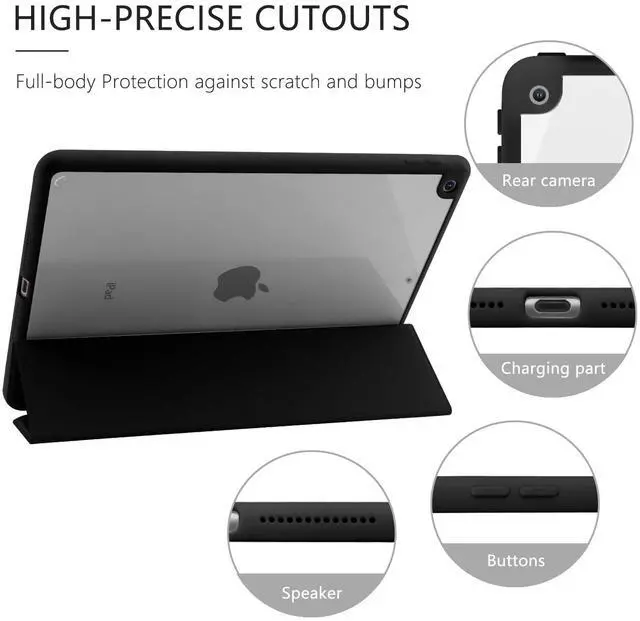 Alt view image 4 of 5 - JOYLAND Lovely Pandas Pattern Case for iPad 7th/8th/9th Generation, Clear Transparent Acrylic Hard Back Black Case with Pencil Holder Trifold Stand Tablet Cover for iPad 10.2" 2019/2020/2021