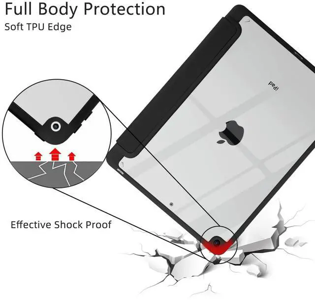 Alt view image 5 of 5 - JOYLAND Lovely Pandas Pattern Case for iPad 7th/8th/9th Generation, Clear Transparent Acrylic Hard Back Black Case with Pencil Holder Trifold Stand Tablet Cover for iPad 10.2" 2019/2020/2021