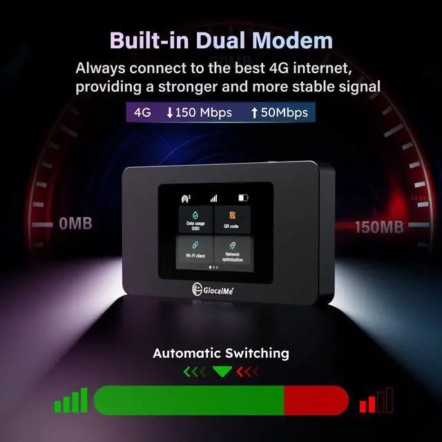 Alt view image 2 of 5 - GlocalMe DuoTurbo 4G Mobile Hotspot Device with 10GB US/CA/MX Data 60 Days, Portable WiFi Hotspot for Travel in 200+ Countries, SIMFREE and Dual Modem, 10 Devices Connected(DuoTurbo with 10GB)