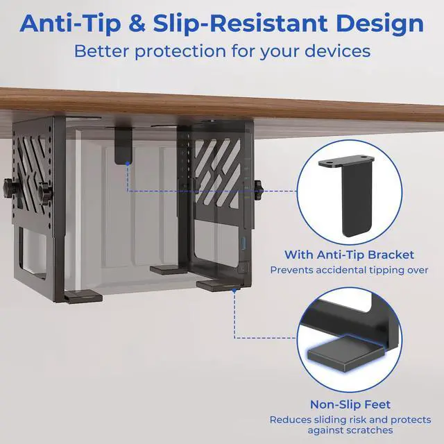 Alt view image 4 of 5 - Metal Under Desk Mount for NAS Adjustable Mounting Bracket for Desktop NAS 1/2/4 Bay Network Attached Storage Under Desk Holder for NAS/Small PC/SFF Desktop Tower/CPU/UPS and More with Cable Ties
