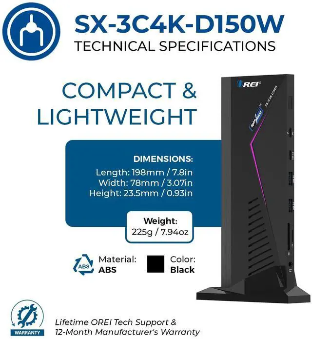 Alt view image 5 of 5 - OREI SplitExtend 14 in 1 DisplayLink Docking Station - 3X 4K@60hz Multi Monitor - 6X USB/C, Ethernet, SD/TF, 100W PD, Audio/Mic, Compatible with MacOS/Windows SST/MST with Driver