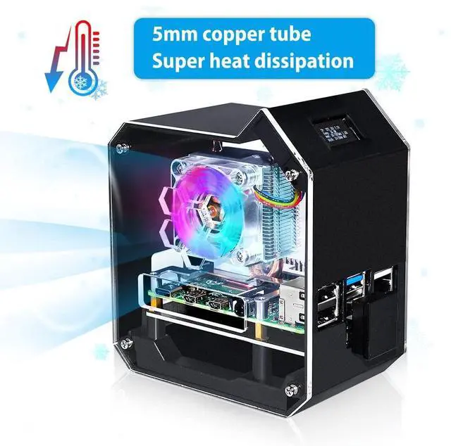 Alt view image 4 of 5 - GeeekPi Mini Tower NAS Kit for Raspberry Pi 4, Pi 4 ICE Tower Cooler with PWM RGB Fan, M.2 SATA SSD Expansion Board, GPIO 1 to 2 Expansion Board, 18W QC3.0 Power Supply for Raspberry Pi 4 Model B