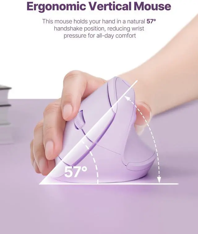 Alt view image 3 of 5 - Blervadix Ergonomic Mouse, Wireless Bluetooth Vertical Mouse with Dual Connection (Bluetooth 5.0 & USB-A), Quiet Ergo Mouse for Windows Mac iPad OS, PC Laptop, Purple
