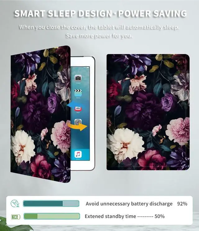 Alt view image 3 of 5 - GFRGTFHYT Case for Microsoft Surface Pro 7/7 Plus/Pro 6/5/4/LTE 12.3 Inch PU Leather Slim Lightweight Multiple Angles Stand Smart Cover with Auto Wake/Sleep, Flowers