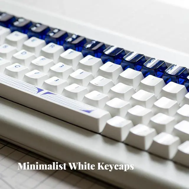 Alt view image 3 of 5 - PBT Keycap, White Minimalist Geometric Keycap, Cool Blue Clear Key Caps, 189 Keys Custom Cherry Profile Dye Sub Keycaps Set for 60% 65% 75% 100% Cherry MX Mechanical Keyboards
