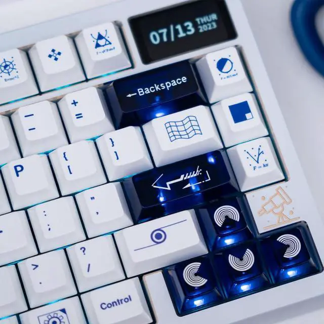 Alt view image 4 of 5 - PBT Keycap, White Minimalist Geometric Keycap, Cool Blue Clear Key Caps, 189 Keys Custom Cherry Profile Dye Sub Keycaps Set for 60% 65% 75% 100% Cherry MX Mechanical Keyboards