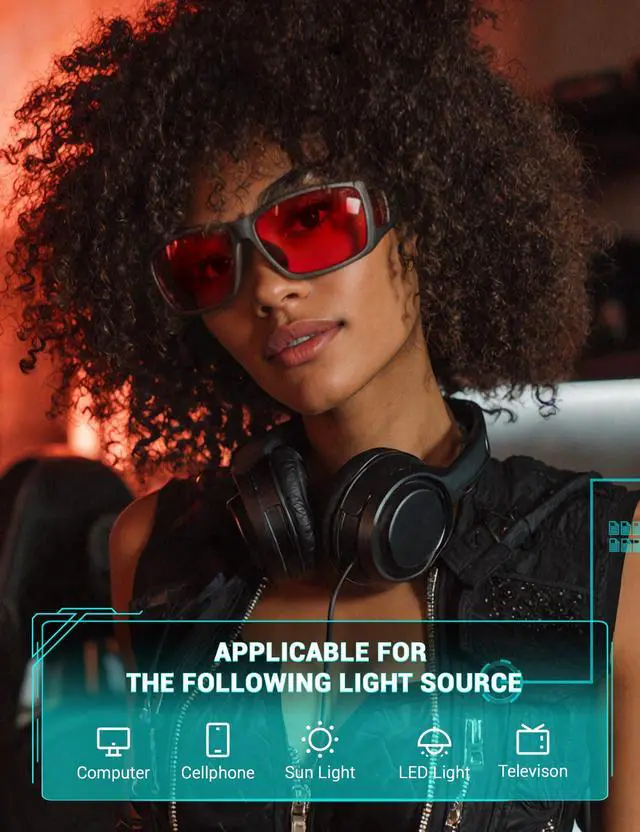 Alt view image 3 of 5 - TIJN Sleep Glasses for Blue & Green Light Blocking,Red Lens Dual AR Coating,Wraparound Oversized for Screen,Computer & Gaming