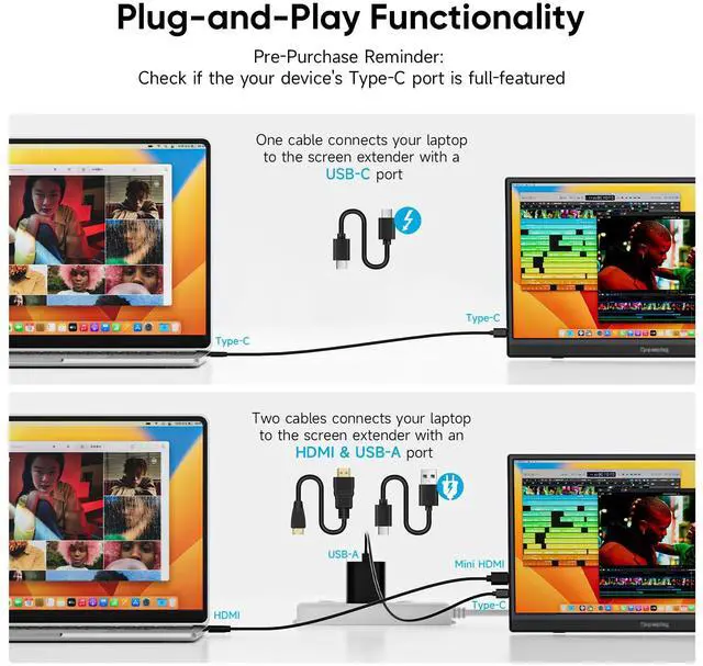 Alt view image 4 of 5 - Dopesplay Portable Monitor, 15.6" FHD 1080P Portable Screen for Laptop with Adjustable Stand, USB-C HDMI Second External Monitor, Travel Screen Extender for Laptop Mac Phone PS4/5 Xbox Switch - Black