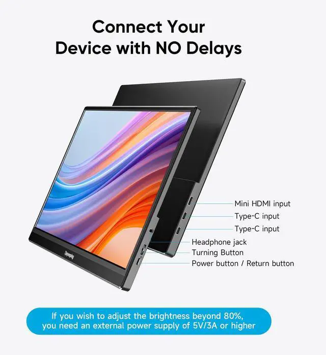 Alt view image 5 of 5 - Dopesplay Portable Monitor, 15.6" FHD 1080P Portable Screen for Laptop with Adjustable Stand, USB-C HDMI Second External Monitor, Travel Screen Extender for Laptop Mac Phone PS4/5 Xbox Switch - Black