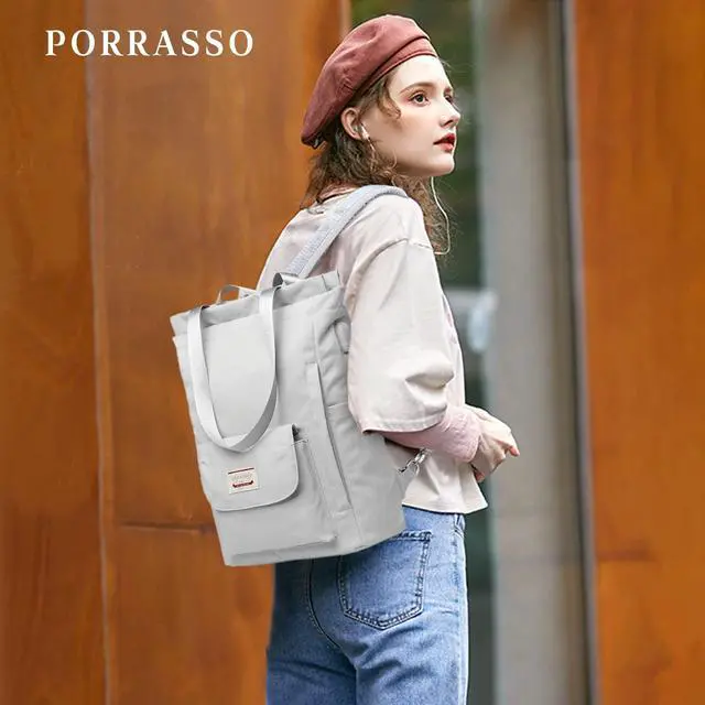 Alt view image 2 of 5 - PORRASSO Women Laptop Backpack Casual Shoulder Bag with USB Charging Port Luggage Strap for 14 Inch Laptop Daypack Work Travel Rucksack Grey