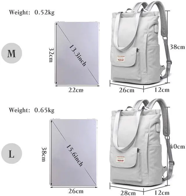 Alt view image 3 of 5 - PORRASSO Women Laptop Backpack Casual Shoulder Bag with USB Charging Port Luggage Strap for 14 Inch Laptop Daypack Work Travel Rucksack Grey